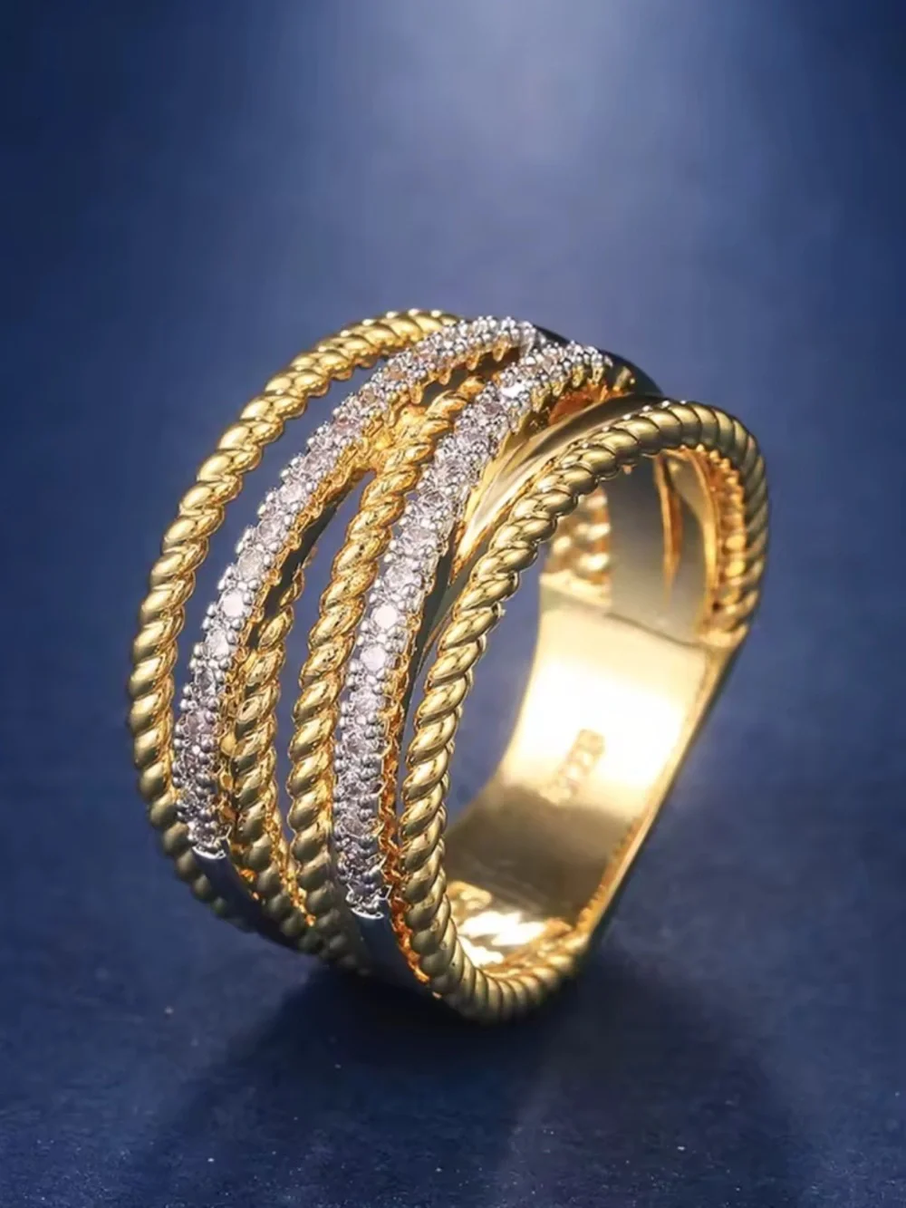 Gold Silver Multi-Row Twisted Band Ring - Women Jewelry